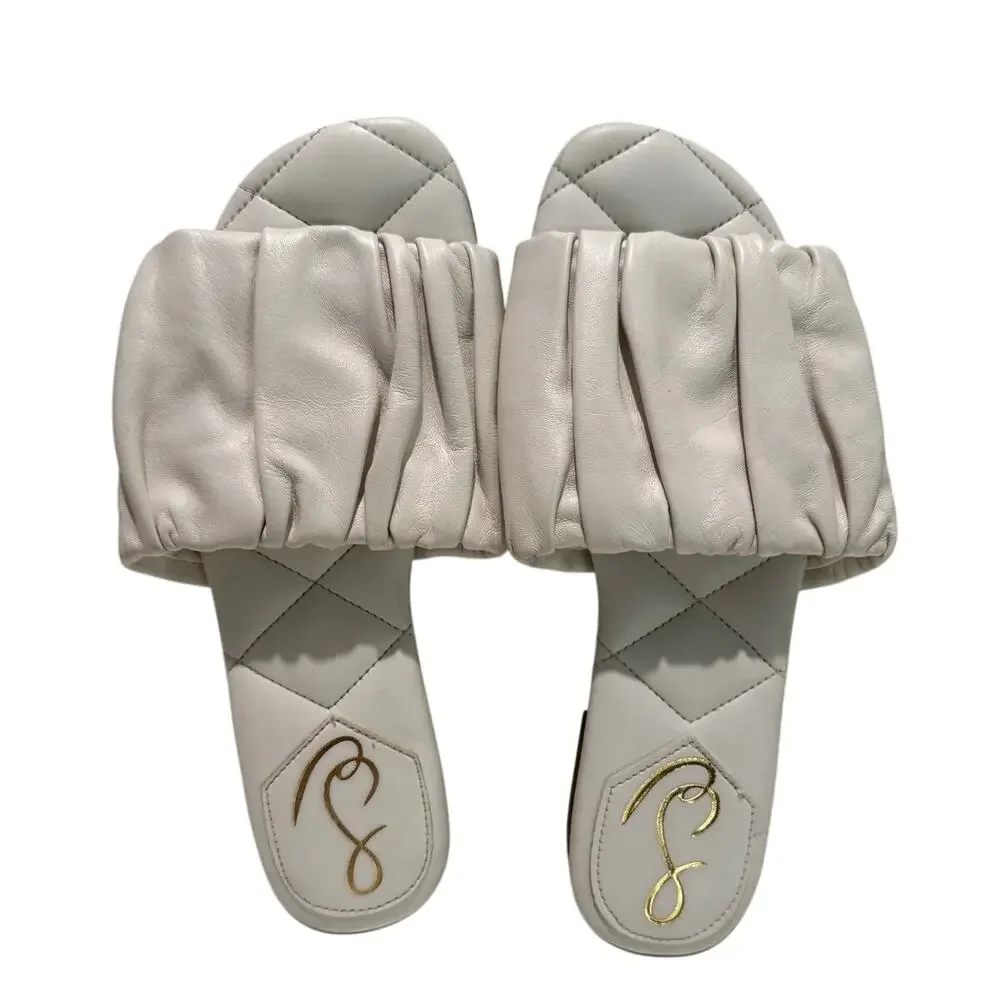SAM EDELMAN New Briar Pleated White Leather Upper Slide Slide Size 5.5